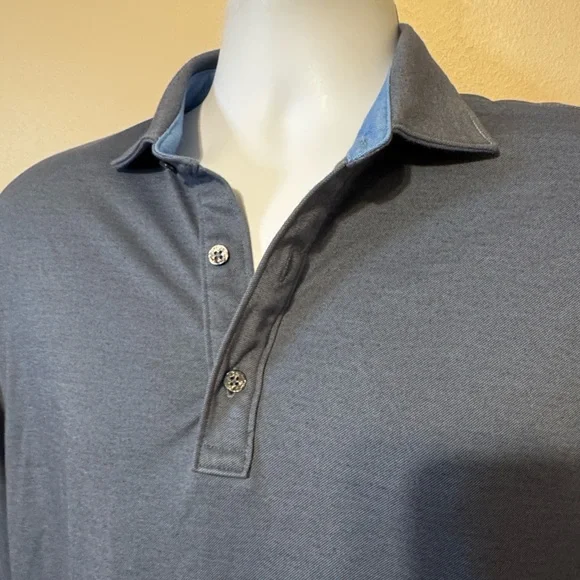Classic Blue/Gray Long Sleeve Polo Shirt - Picture 4 of 11